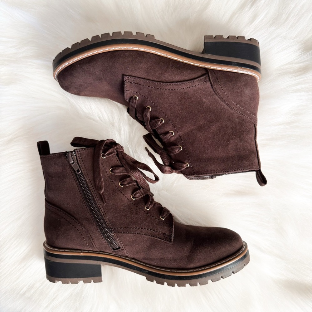 NEW Kensie Women's Kasha All Season Brown Lace Up Ankle Boots with Side Zipper